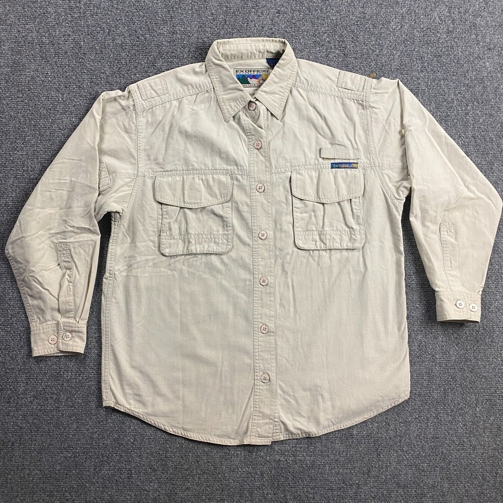 Exofficio Shirt Women's Medium Top Beige Button Up Travel Hiking Front Pockets